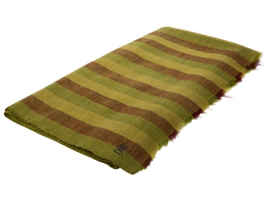100% Handmade Pashmina Shawl - Green & Brown Striped